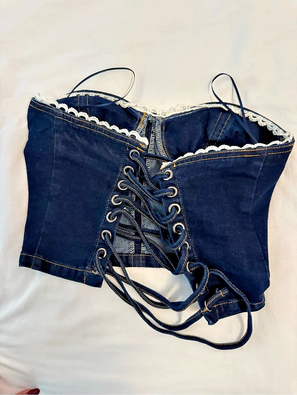 Denim Corset Crop Top Blue Size Medium - Picture 2 of 3